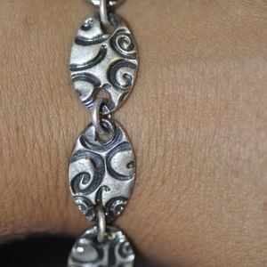 Fine Silver Oval Link Bracelet with Triangle Clasp